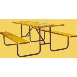 6-Ft. Wood Picnic Table 14-GA. Painted Metal Frame - PRE-DRILLED PLANKS