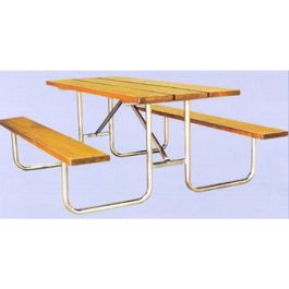 5-Ft. Wood Picnic Table - 11 Ga. Galv. Metal Frame PRE-DRILLED PLANKS