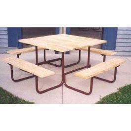 Square Wood Picnic Table w 11-Ga. Painted Metal Frame PRE-DRILLED PLANKS