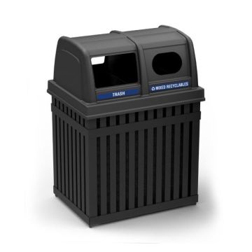 Square Powder Coated Steel Slat Trash Receptacle - Double