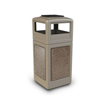Square StoneTec Waste Container with Ashtray - 42 Gallon