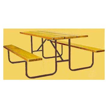 6-Ft. Wood Picnic Table 14-GA. Painted Metal Frame - PRE-DRILLED PLANKS