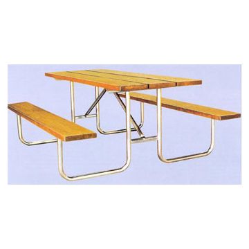 5-Ft. Wood Picnic Table - 11 Ga. Galv. Metal Frame PRE-DRILLED PLANKS