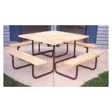 Square Wood Picnic Table w 11-Ga. Painted Metal Frame PRE-DRILLED PLANKS
