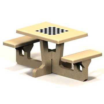 Rectangular Concrete Picnic Table with Game Top- 2 Seats