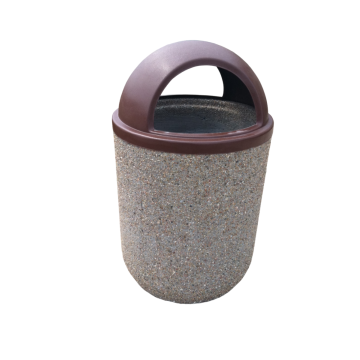 30-Gal. Round Covered Top Concrete Trash Receptacle - 26.25D x 44H
