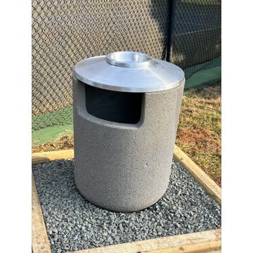 36-Gal. Round Covered Top Concrete Trash Receptacle - 24D x 37.75H