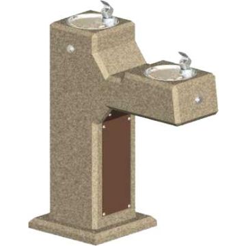 Concrete Dual Drinking Fountain Front & Side Buttons Stainless Steel bowls
