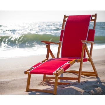 Oak Wood Folding Beach Chair with Footrest - 9 ounce Marine Grade Fabric