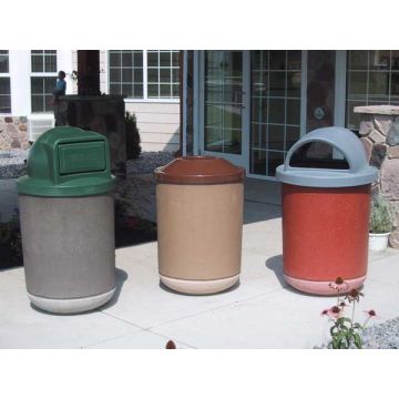 35-Gal. Concrete Trash Receptacle Choice of Pitch in, Hooded or Domed Lid