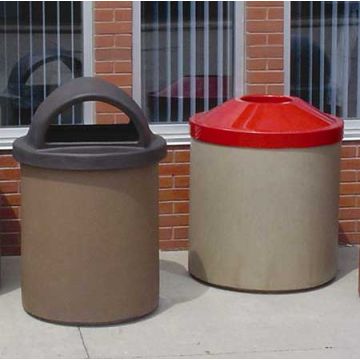 55-Gal. Concrete Trash Receptacle - Pitch-In Lid or Hooded Lid