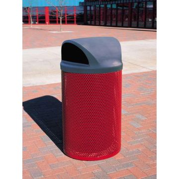 41-Gal. Round Covered Top Coated Metal Trash Receptacle w Liner