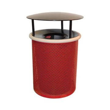30-Gal. Round Open Top Coated Metal Trash Receptacle w Rain Cover & Liner