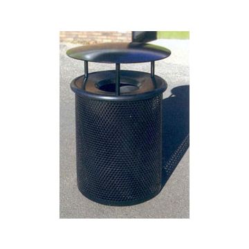 30-Gal. Round Open Top Coated Metal Trash Receptacle w Rain Cover & Liner
