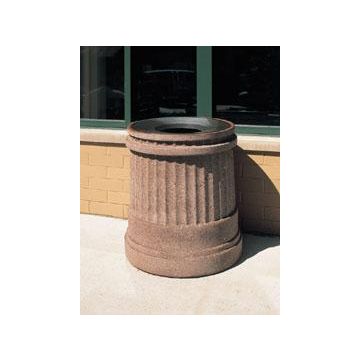 31-Gal. Round Open Top Concrete Trash Receptacle with Liner - 25D x 34H