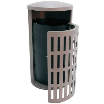 41-Gal. Round Covered Top Steel Trash Receptacle w Side Door & Liner