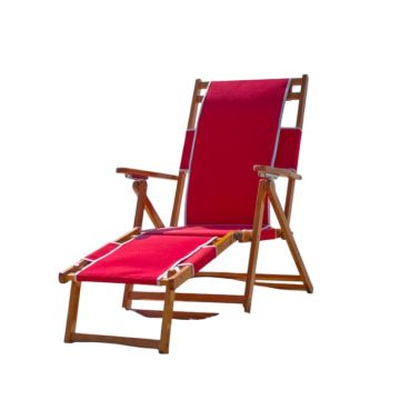 Oak Wood Folding Beach Chair with Footrest - 9 ounce Marine Grade Fabric