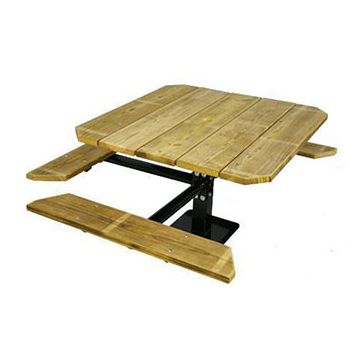 48 Single Pedestal Wooden Inground ADA Picnic Table with 3 Seats