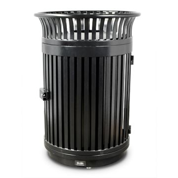 Executive Series Flare Top Trash Receptacle with Door and Flat Lid - Black