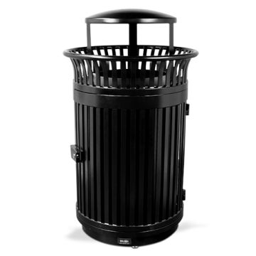 Executive Series Flare Top Trash Receptacle with Door and Bonnet Lid - Black