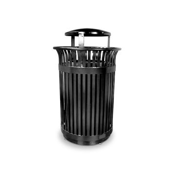 Executive Series Flare Top Trash Receptacle with Rain Bonnet Lid - Black