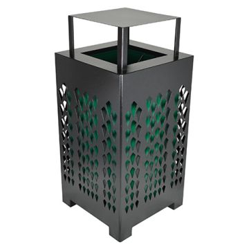 Executive Series 32 Gallon Square Trash Receptacle - Powder Coated - Black - Green Liner