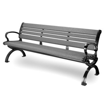 6' Essential Series Aluminum Bench with Back- Textured Powder Coated - Black Frame