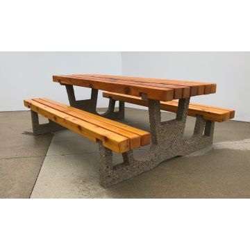 7'L Concrete Picnic Table with Wood Top