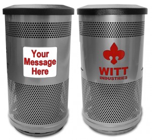 commercial trash cans with message