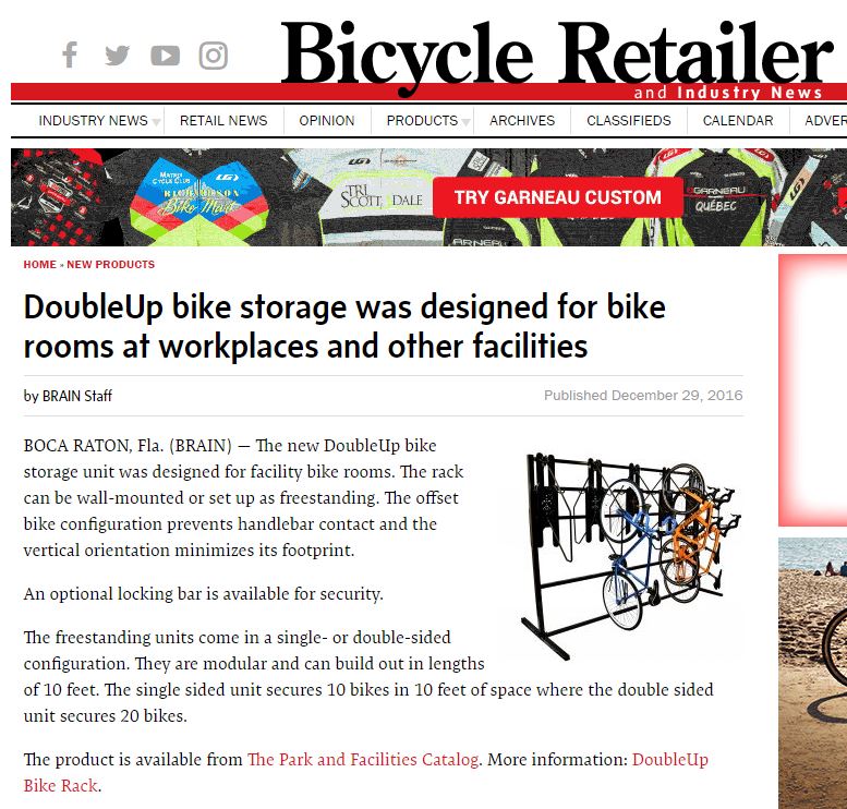 Vertical Bike Rack Featured In Bicycle Retailer Magazine