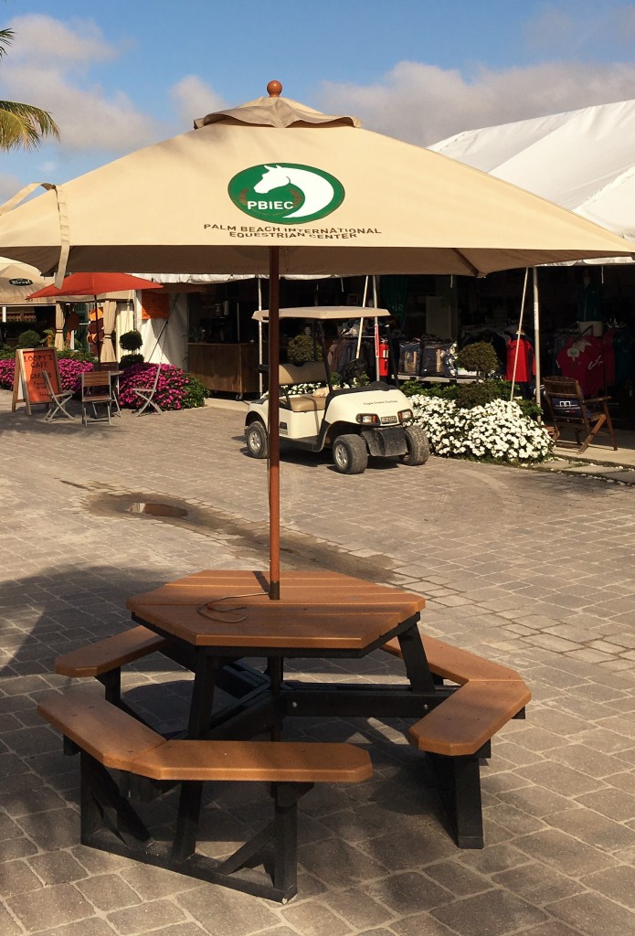 recycled plastic picnic table custom umbrella