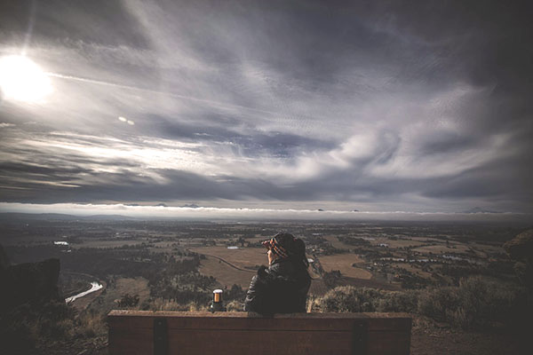 park bench and clouds