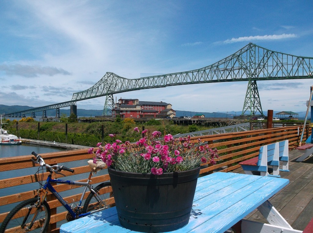 picnic tables at a river