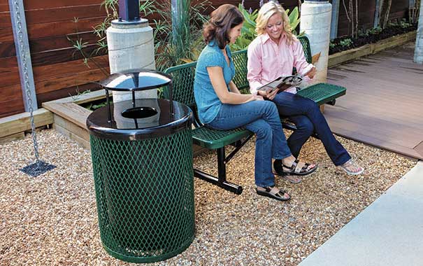 commercial trash cans park benches