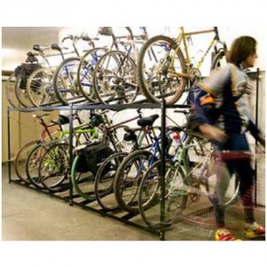 Bike parking racks in double decker formation
