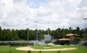Little league field with aluminum bleachers