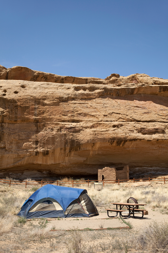 tent and picnic table Chaco Canyon