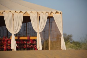 desert glamp with fancy picnic table