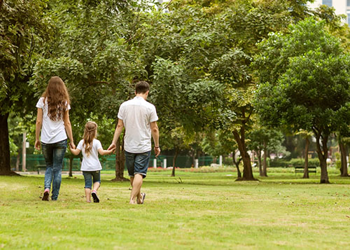 family walking in a park