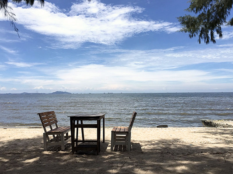 picnic tables at the beach