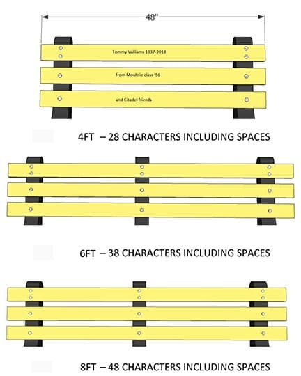 recycled plastic bench character chart