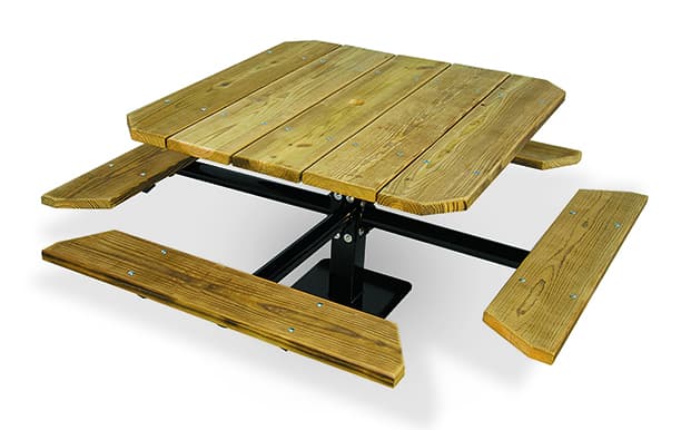 wooden picnic tables
