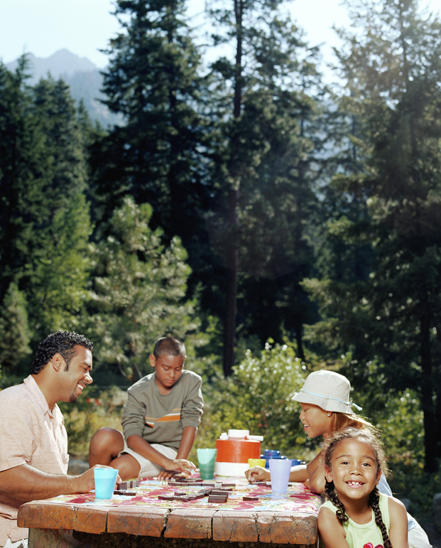 family at picnic table