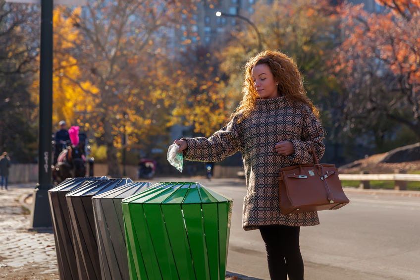 Trash receptacles at park