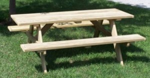 wood picnic tables